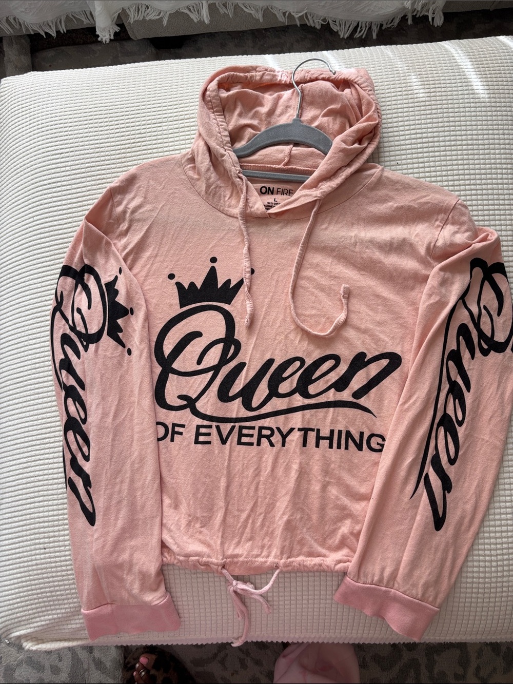 On fire graphic lightweight light pink hoodie size L
